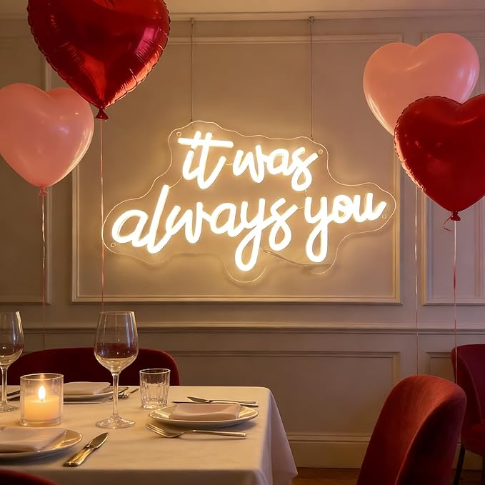 It's Always You Neon Sign Warm White Wedding Neon Signs USB Powered LED Signs for Bedroom Wall Decor Light up Signs for Festival Anniversary Valentane's Day Birthday