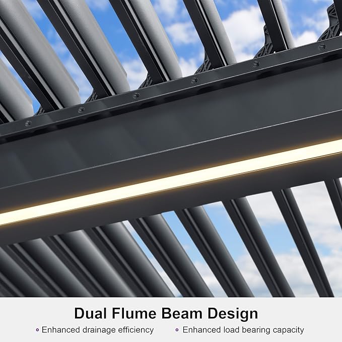 PURPLE LEAF Louvered Pergola 11' x 15' 94AS LED Strip Light 53mph Windproof | Zero-Rust Aluminum Frame With Hidden LED Lights, Perfectly Fits 11X15 Patios For Evening Enjoyment, Multiple Size Options