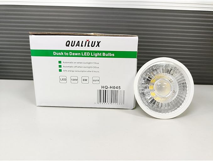 Dusk to Dawn Light Bulbs, Auto On/Off Light Sensing LED Bulbs Outdoor,Daylight, MR16 GU10 4-Pack, 6W 500LM 50W Equivalent, HQ-H045