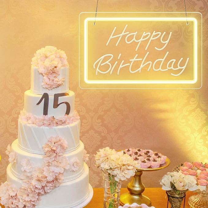 Happy Birthday LED Neon Sign – Warm White Dimmable Neon Light, USB Powered Wall Decor for Party Backdrop, Bachelorette Party Decor, Ideal Christmas Gift & Birthday Gift