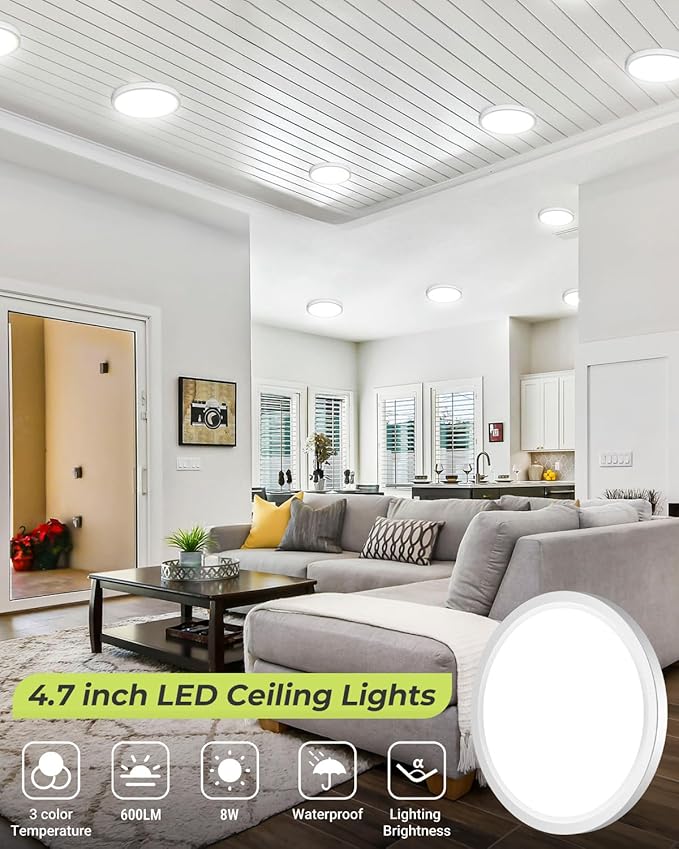 hepside 6PACK Flush Mount LED Ceiling Light Fixture Black, 4.7Inch 8Watt, 3000K-4500K-6000K 3 Color Selectable Ceiling Lamp Low Profile Ceiling Light for Closet Basement Hallway Porch