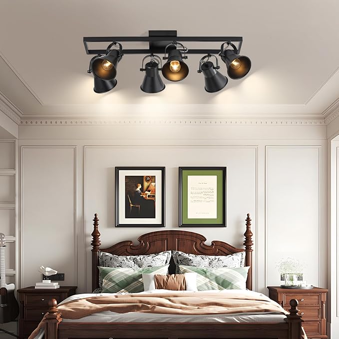 KEESFU Modern Kitchen Track Lighting Fixtures Ceiling,Black 6 Light Track Lighting with Rotatable Light Heads,Industrial Ceiling Spotlight for Kitchen Living Room Laundry Entrance.