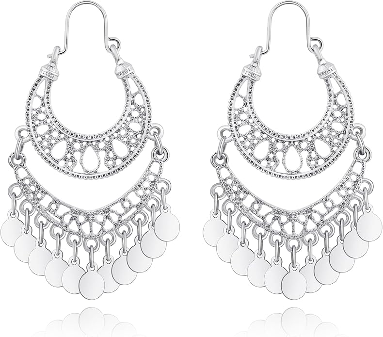 18K Gold Plated Filigree Dangling Large Gold Plated Chandelier Earrings for Women Indian Jewelry for Women Gifts