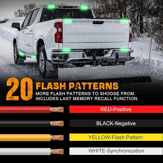 8PCS Sync Grill Strobe Lights 32 LED Green Emergency Lights | Grille Surface Mount Warning Safety Hazard Caution Light for Tow Plow Trucks Construction Vehicles, Car, ATV, UTV, Motorcycle