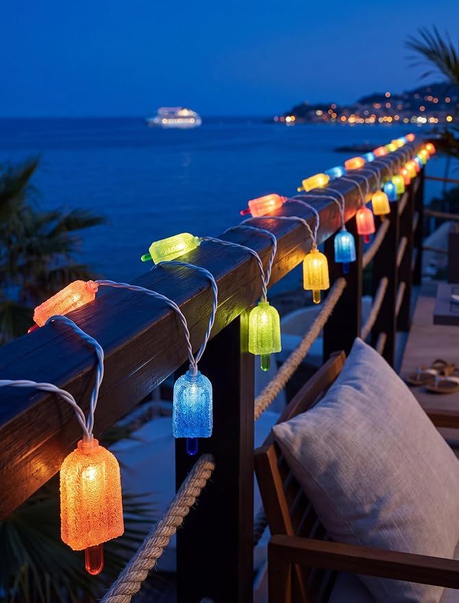 Tropical Beach Themed LED Popsicle String Lights 8.5Ft Summer Novelty Decorations Light with 10 Multicolor Ice Cream Lights, Plug in Fairy Light for Outdoor Patio Garden Bedroom Tent Birthday Party