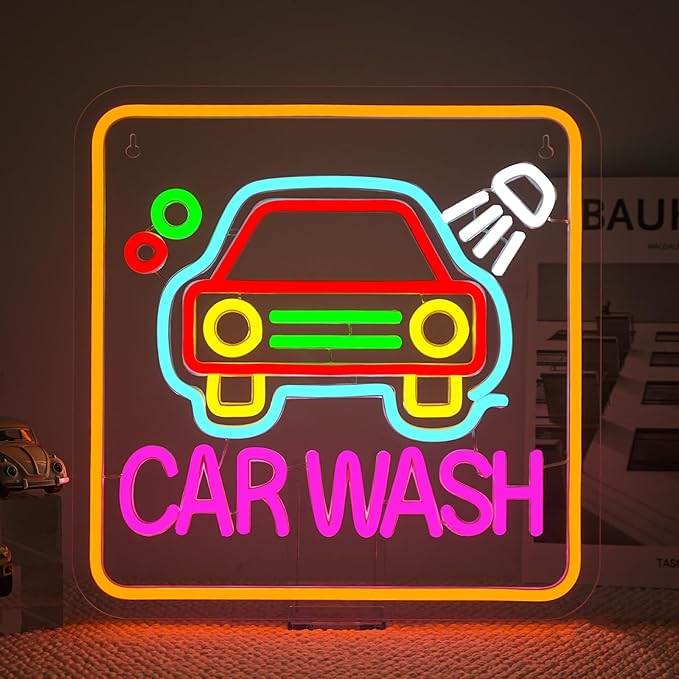 Car Wash Neon Sign Neon Lights USB Powered Ultra Bright Dimmable Hanging Wall Art Decoration for Gas Station Facility Detailing Business Service Home Shop/Truck