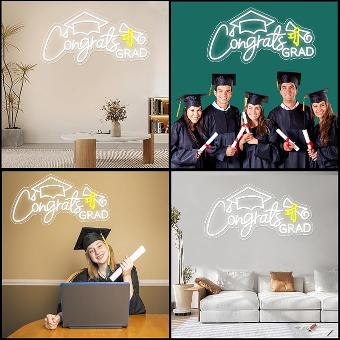 Congrats Grad Neon Sign, Class of 2026 Celebration Wall Decor | Dimmable Backdrop LED Light Up Signs for Party, Photos, Class of 2026 Celebrations, Graduation Gift