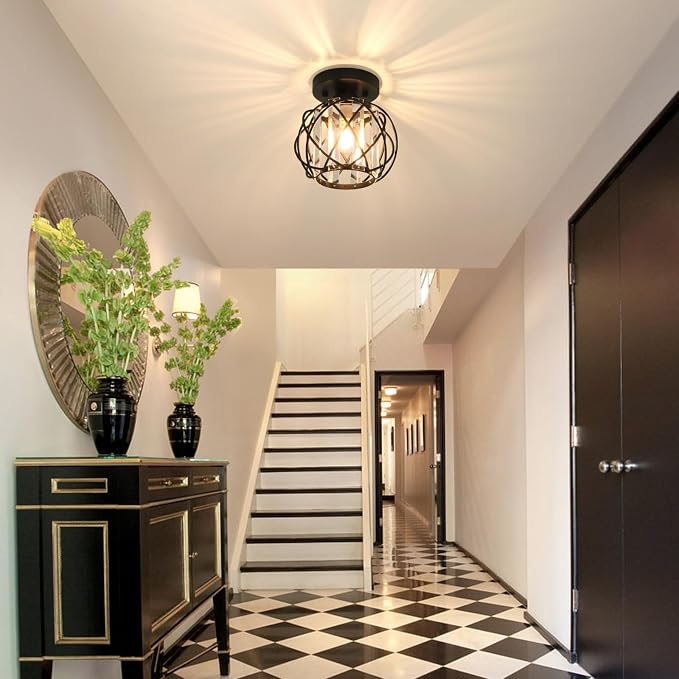 Hallway Ceiling Light Fixtures,Flush Mount Ceiling Light Fixture E26 Ceiling Lighting with Crystal Small Chandelier Indoor Lighting for Foyer Entryway Bedroom Closet Living Room 2Pack