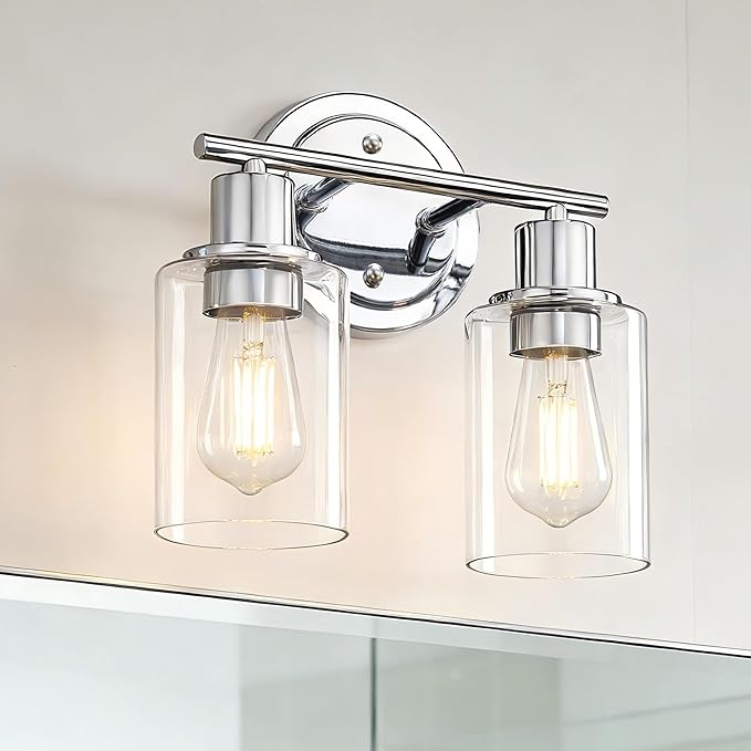2-Light Chrome Bathroom Vanity Light Fixture Over Mirror,Chrome Vanity Lights for Bathrooms,2 Bulb Bathroom Wall Light Over Sink