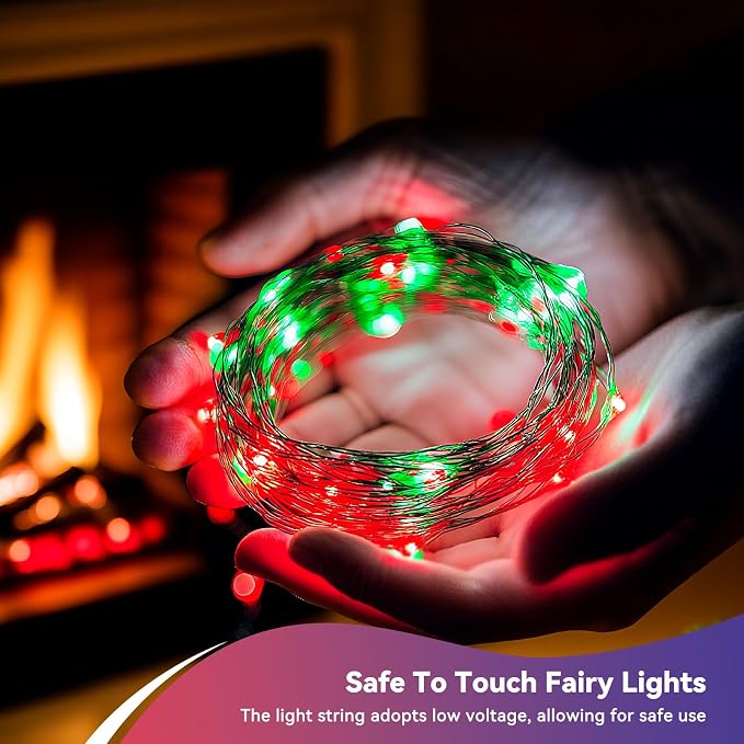 LitHome 4 Pack Christmas Fairy Lights Battery Operated Each 20FT 60 LED | Twinkle Lights with 2 Modes Indoor Outdoor, Waterproof Led Fairy Lights for Party Wreath Garland Table Decor, Red & Green