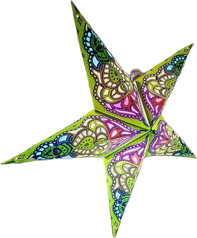 Paper Star Lantern Lampshade, 60 cm, Hanging Decorations for Christmas, Wedding, Home, Party (Glitter Lime Green)