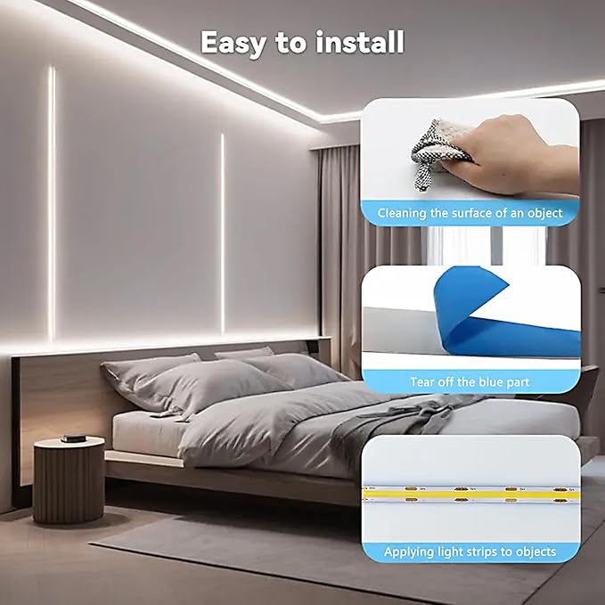 ZSLAIFU 2 Pack White USB Light Strip 5V COB Flexible Strip Light LED Backlight for Bedroom Cabinet Vanity Mirror DIY Lighting (3.28FTx2)