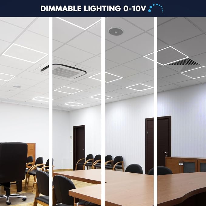 LUXRITE 2x2 FT Edge-Lit Frame LED Panel Lights, 5CCT Selectable 3000K-6500K, 2600/3900/5200LM, 20W/30W/40W Switch, Grid Drop Ceiling Lights, 0-10V Dimmable, Damp Rated, 100-277V, ETL Listed