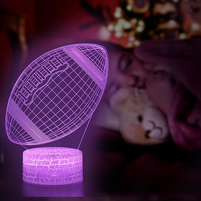 Football Night Light, Rugby Gifts for Boys Girls or Decor, Rugby 3D Illusion Lamp with 16 Colors Change Remote Control, Decorative Desk Lamp Christmas Creative Birthday Gift Ideal for Sport Fans