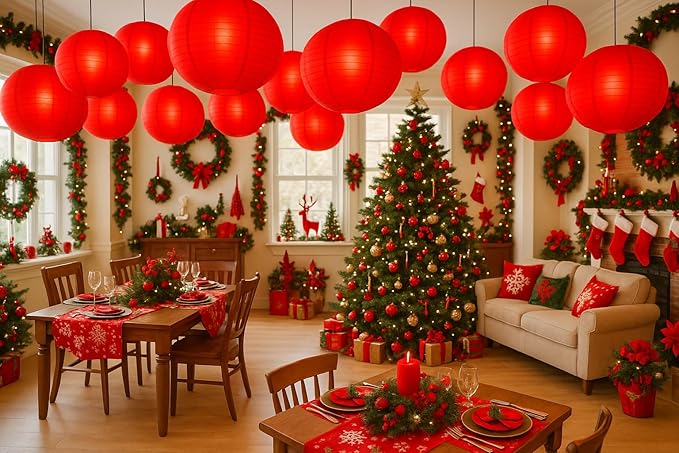 Matissa 12"(30CM) Pack of 6 Paper Lantern Wedding Party Decoration Craft Lamp Shade (Red)