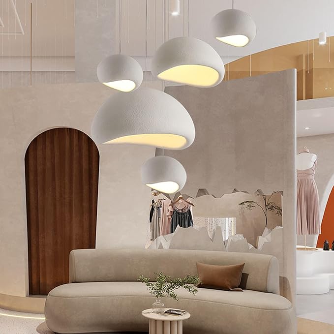 JAYMP 60cm Wabi Sabi Pendant Light for Dining Room Kitchen Island Hallway Restaurant Modern Hanging Lamp E26 Base Japanese Style Bird Nest Shape Lighting Fixture (Matte White,B Shape, 60cm/23.6in)