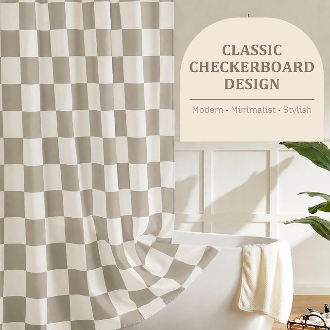 Ohocut Checkered Shower Curtain, Light Kahki and Beige Shower Curtains for Bathroom, Cute Retro Checkboard Shower Curtain Vintage Aesthetic, Washable Fabric Bath Curtain 72''x72''