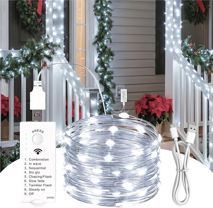 ZSJWL Rechargeable Fairy Lights with DIY Timer & 8 Modes, 16FT 50LED String Lights Battery Operated Indoor, Twinkle mini Lights for Bedroom Christmas Wedding Centerpiece Decor (White)