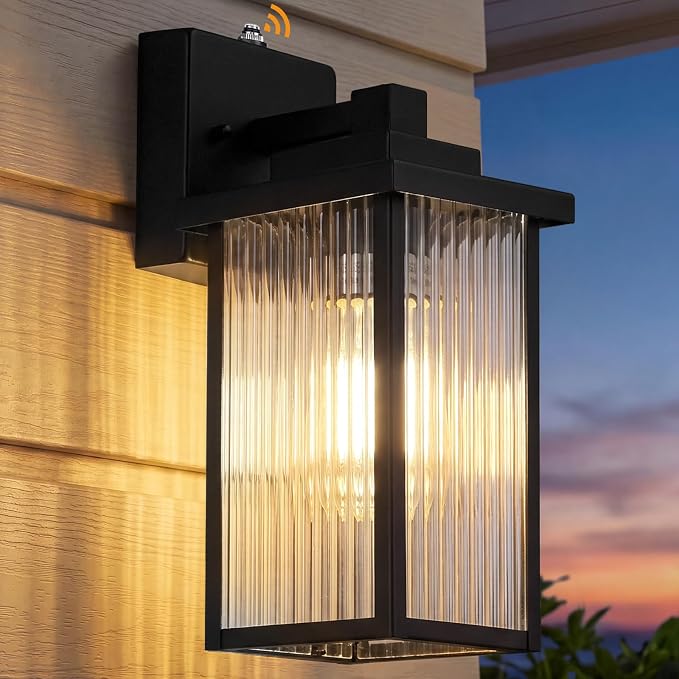 15-Inch Dusk to Dawn Outdoor Wall Light, Matte Black All-Metal Frame | Auto On at Dusk, Off at Dawn. Tempered Glass. Waterproof Rust-Resistant Metal. Pre-Assembled DIY Install on Porch, Garage