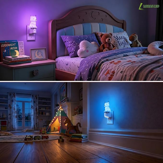 L LOHAS LED Night Light for Kids, Kids Night Light, Dusk to Dawn Sensor | 3D Cute White Fox Night Lights,RGB+Soft White 3000K,Birthday Gift Nightlight for Kids, Room Decor