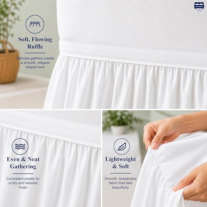 Cottingon Dorm Room Bed Skirt, 100% Microfiber, White, Twin XL-40'' Drop