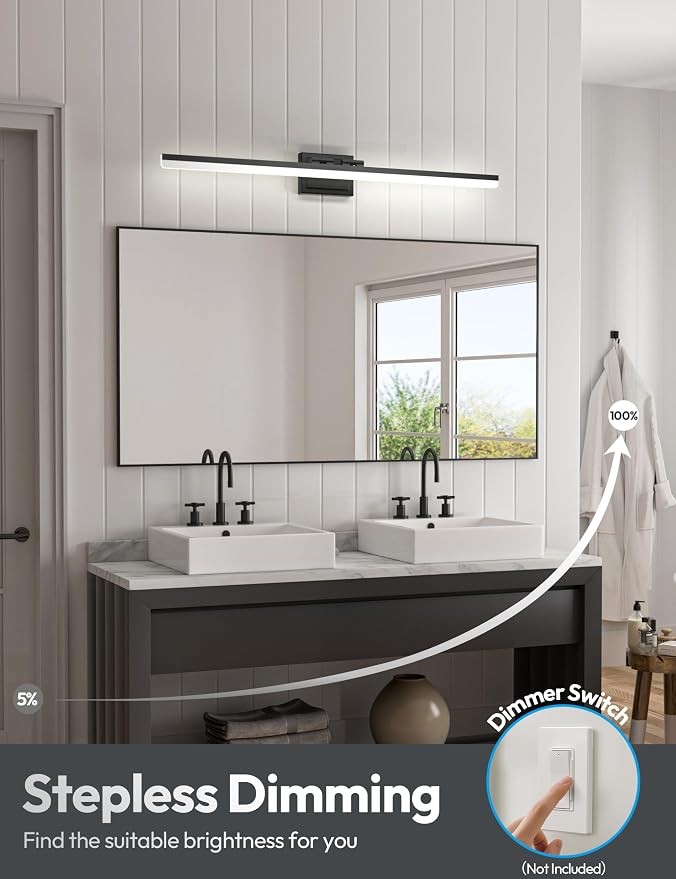 VOLISUN Modern Bathroom Vanity Light 39.4 inch, 34W Dimmable 5CCT Led Bathroom Light Fixture Over Mirror, Black Bar Vanity Light for Bathrooms Mirror Cabinets Bedroom