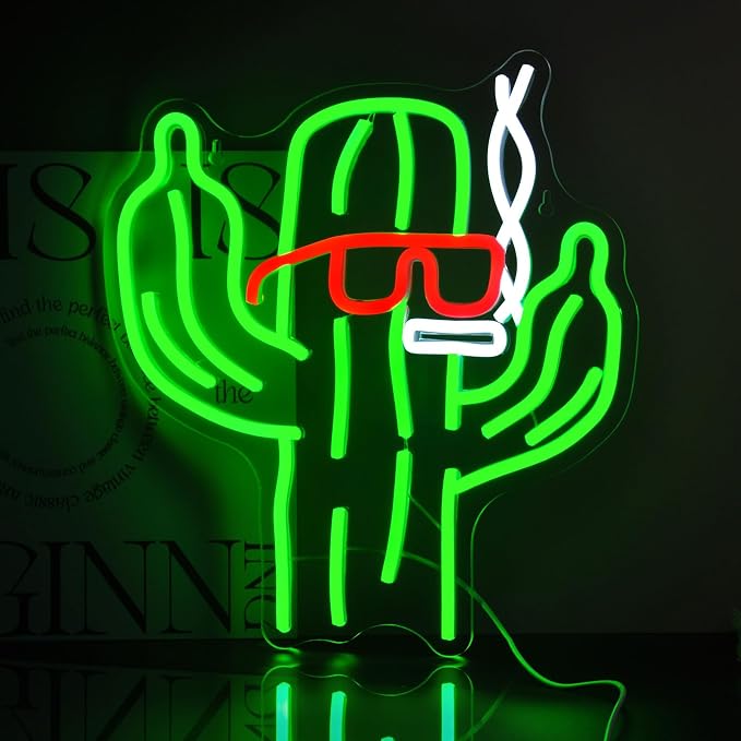 Cactus Neon Sign Led Sign Neon Signs for Wall Decor Neon Lights | Cactus Led Light Up Sign, Green Game Room Decor, Boys Gift, Party, Man Cave Wall Decor, 5V USB Powered