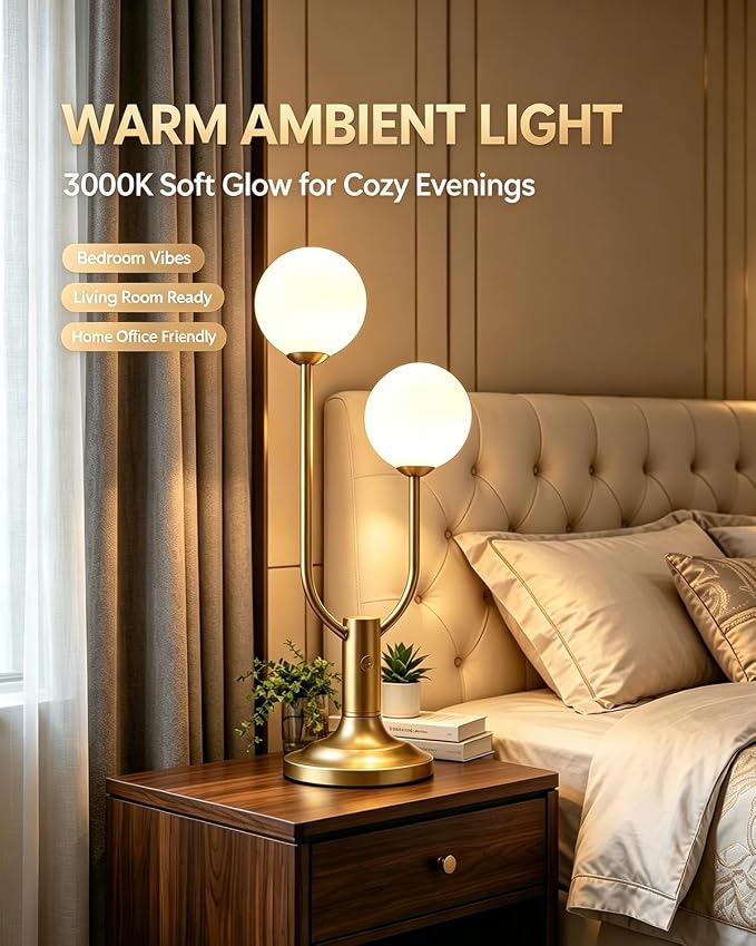 Globe Gold Table Lamp for Bedroom Gift Dimmable G9 Bulbs Included | Modern Round Ball Lamp Nightstand Desk Lamp Warmwhite Ambient Night Light Bedside Lamps for Living Room Party Home Decor Gift