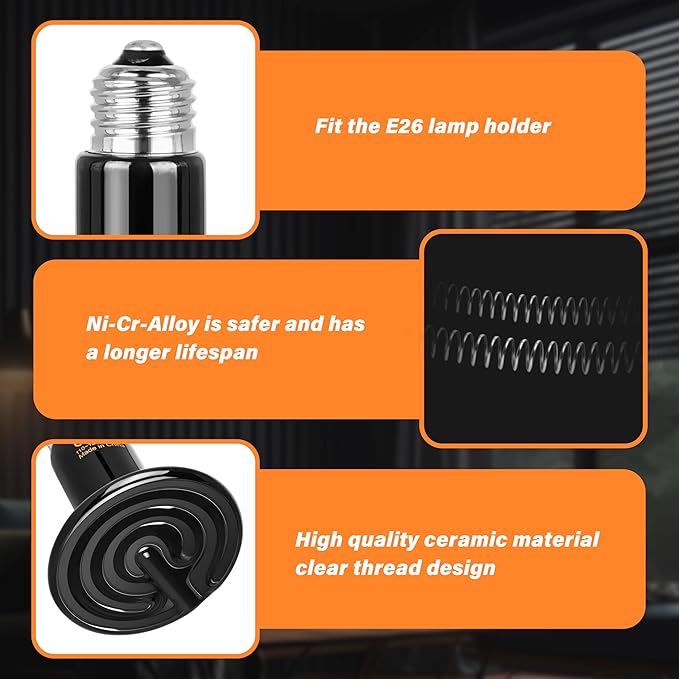 Simple Deluxe 100W Ceramic Heat Emitter, Reptile Heat Lamp No Light Emitting Heat Bulbs for Amphibian Terrarium, Bearded Dragon Lizard Snake Turtle, Brooder Coop Incubating Chicken