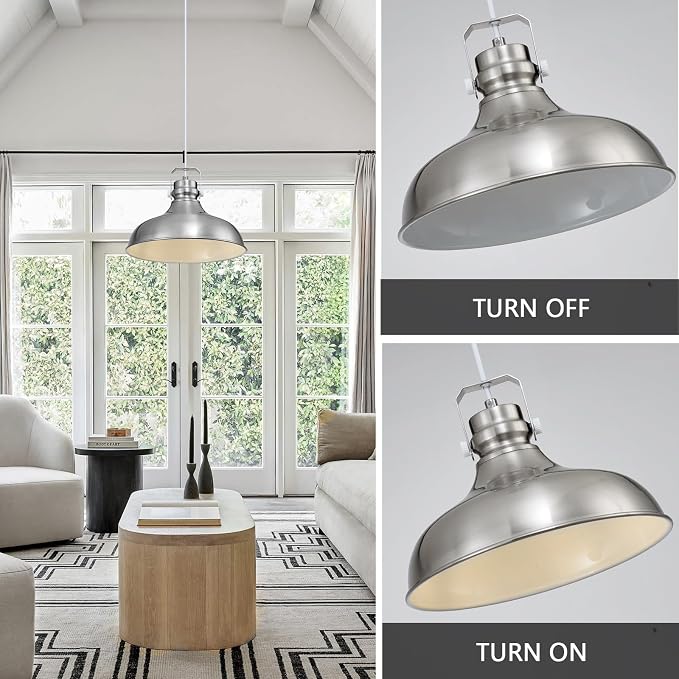 Brushed Nickel Modern Pendant Lights Kitchen Island Fixtures | ETL Certificate,Industrial Adjustable Height Vintage Dome Hanging Light Fixtures for Barn,Dining Room 1 Pack