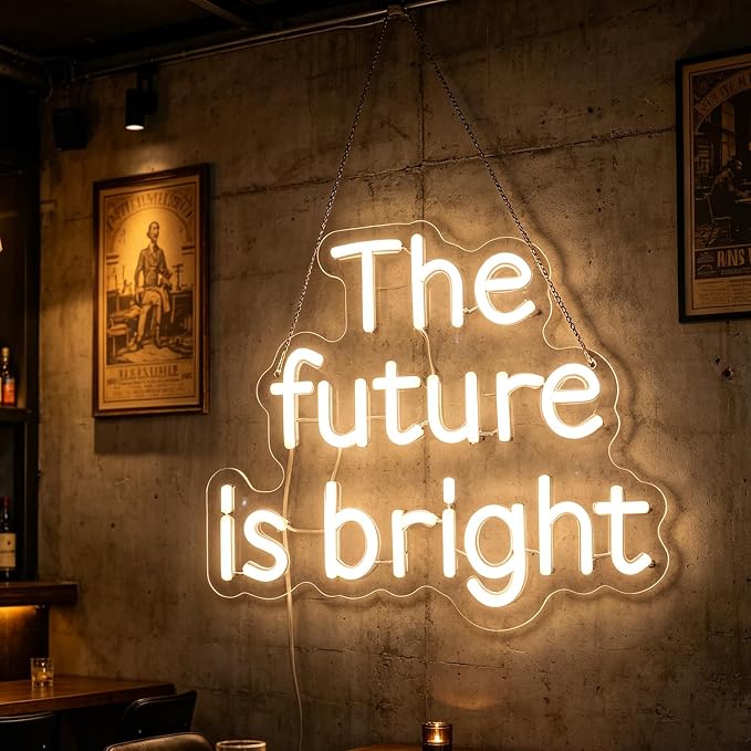 "The Future Is Bright" Neon Sign, Positive Quotes Decorative Neon Lights for Home Room Wall Decor, Office Wall Decor Neon Light Sign, Christmas Birthday Gift,Thanksgiving Gift(warm white)