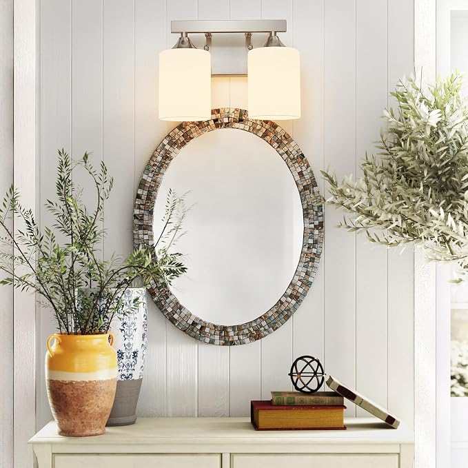ZHU YAN 2-Light Bathroom Vanity Light,Brushed Nickel Bathroom Light Fixture,Milky White Glass Shades,Modern Bathroom Wall Lamp for Mirror Living Room Cabinet Bedroom E26 Socket