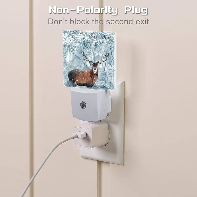 Red Deer in Winter Forest Night Light Plug into Wall, Beautiful Christmas Scenery Dusk to Dawn Night Light,0.5w Energy Saving Sleep Friendly Nightlights for Kids Boys Girls Home Decor