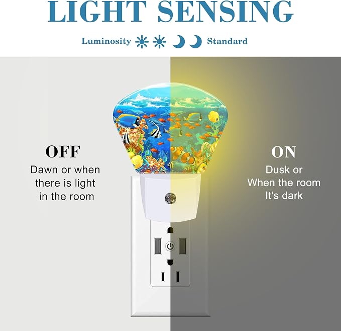 Cartoon Underwater World Night Light for Kids, Tropical Fish LED Night Light Plug into Wall with Dusk to Dawn Sensor for Girls Boys Women Men Room, Hallway, Kitchen, Bathroom, Stairs Decor
