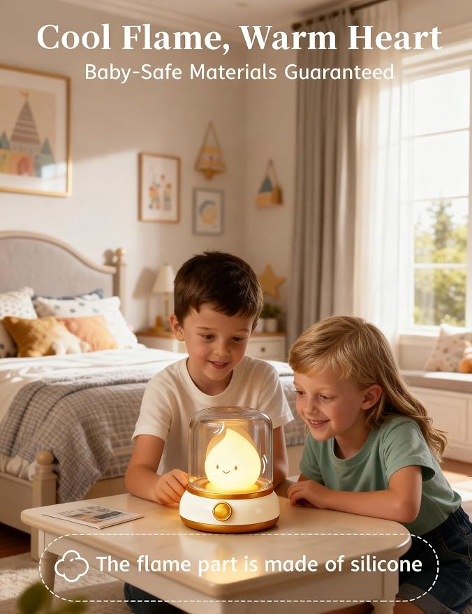 Night Light for Kids, Cute Desk Lamp, Kids Camping Essentials, Rechargeable | BANDIANCY Campfire Night Light, Dimmable Bedside Light for Bedroom, Ghost Flame, Portable, Kids Lantern, Gift for Girls Boys