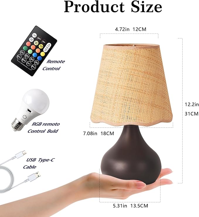 Cordless Table Lamp Rechargeable,Oil Rubbed Bronze Mini Cute Table Lamp for Nightstand, Battery Operated Small Table Lamp for Small Spaces for Kitchen Counter, Bookshelf, Bedside, Bedroom, Living Room