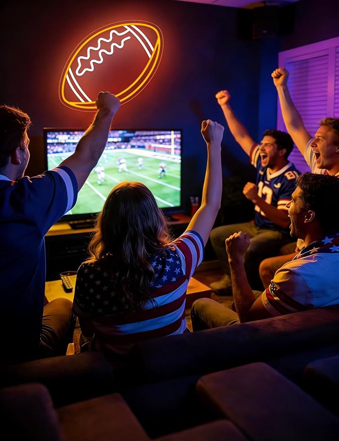 Football Neon Sign, Sport Neon Light Signs for Wall Decor, Football LED Light Up Wall Art for Man Cave, Teens, Boys, and Girls' Bedrooms, Game Room, Gift for Fans Teens (Football)