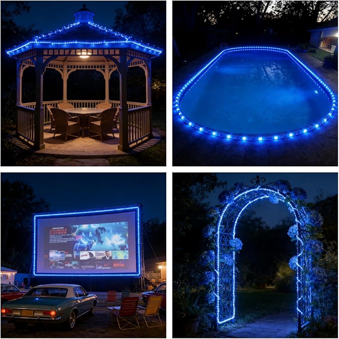 LED Rope Lights, 100ft 110V Waterproof Rope Lights for Outside, Outdoor String Lights, Ideal for Eaves, Backyards Garden, Christmas Decoration(Blue)