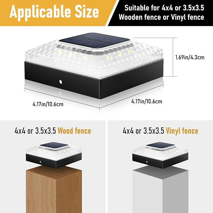 4x4 Solar Post Cap Lights 1 Pack | Auto On/Off,12-20H Runtime,3 Color Modes,2 Brightness,IP67 Waterproof