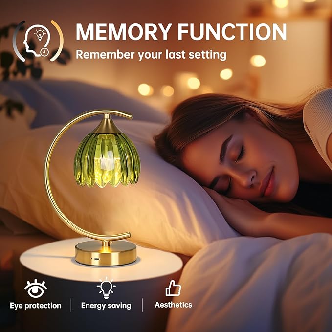 Tulip Table Lamp, 5200mAh Cordless Touch Control Table Lamp with 3 Color Temps & Stepless Dimming, Rechargeable Battery Table Lamp for Living Room, Bedroom, Office, Shelf (Green Tulip)