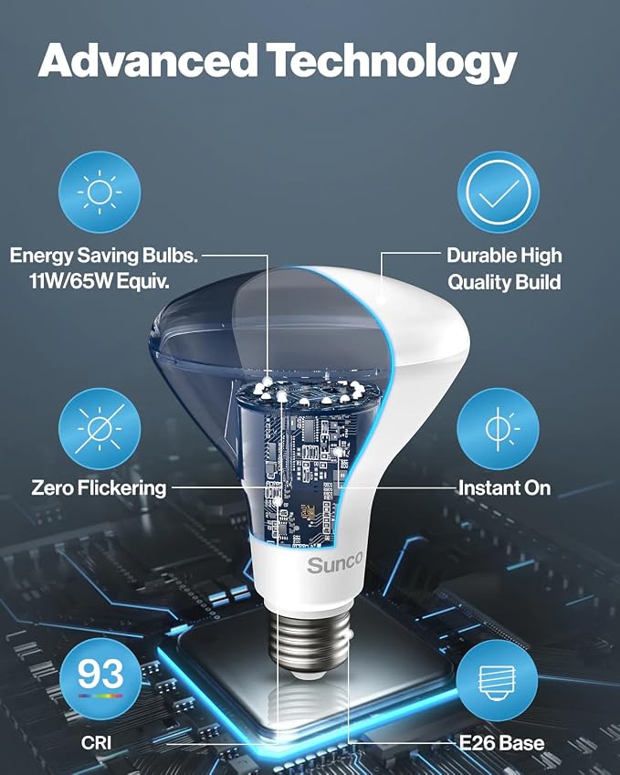 Sunco BR30 LED Bulb Flood Light, E26, 11W=65W, 5000K Daylight, 6 Pack | 850LM, Dimmable, Indoor, Home, Bedroom, Kitchen Lighting, Recessed Can Light Bulbs, Medium Base, Recessed Flood Light Bulbs