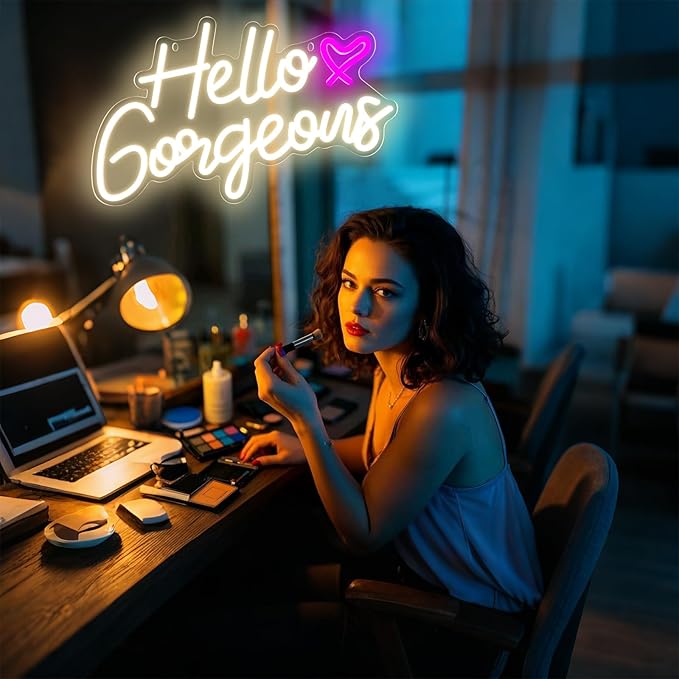 Hello Gorgeous Neon Signs Hello Beautiful LED Neon Lights Dimmable LED Light Sign for Home Wedding Birthday Backdrop Bacelorette Party Decoration, Warm white