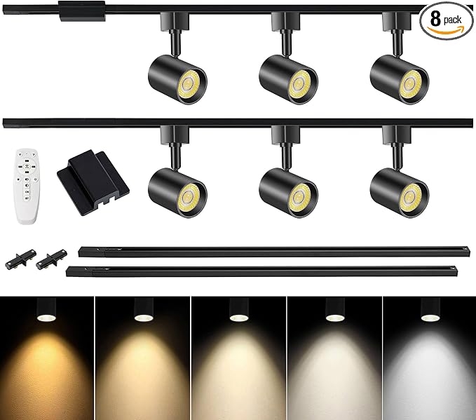 6 Lights Remote Control LED Track Lighting Kit Dimmable, 10W Black | 6.6FT H Type Track Lighting Rails & Floating Canopy Connector, Modern Kitchen Ceiling Light Fixture , 2700K-6000K, 800lm