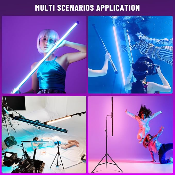 P120 RGB Handheld Photography Light, APP Control 1350 Lumen LED Video Light Wand 360°Full Color 12 Lighting Modes CRI≥95 IP68 Waterproof Built-in Rechargeable Battery 3000k 5750k Colorful Stick
