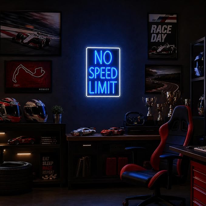 No Speed Limit Neon Sign Dimmable Blue LED Racing Garage Light Car Decor