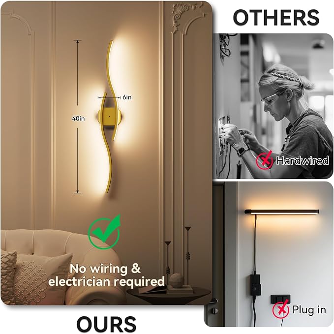 hunhun Battery Operated Wall Sconces Set of Two, Wireless Wall Sconce with Remote Control, Gold Rechargeable Sconces 3000K-6500K, RGB Dimmable Wall Lights for Living Room, Hallway, Bedroom