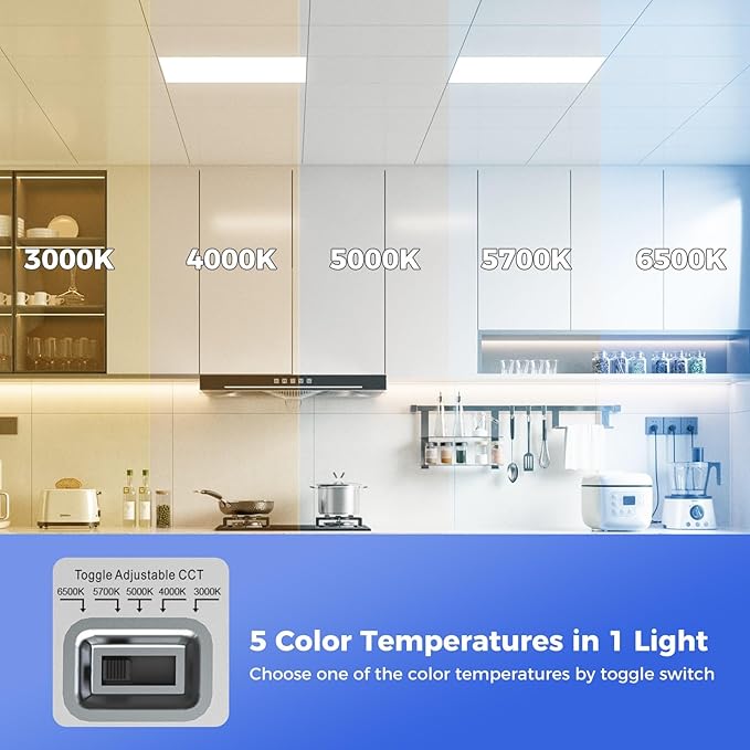 AIKVSXER 36 Pack 2x2 LED Flat Panel Light, Recessed Drop Ceiling Light Kitchen Lighting Fixtures,Bright 6500LM,0-10V Dimmable,Switchable 3000K/4000K/5000K/5700K/6500K, 30W/35W/40W/45W/50W