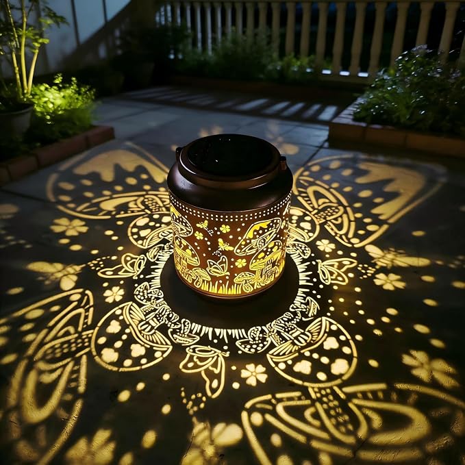 Mushroom Solar Outdoor Waterproof Lantern Garden Decor Birthday Gifts for Women Mon Grandma Metal Hanging Solar Lights Outside LED Lanterns for Yard Patio Lawn Pathway Landscape (Mushroom)