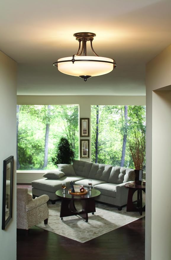 Quoizel Griffin 17" Semi-Flush Mount Ceiling Light, Palladian Bronze | 3-Light, Opal Etched Glass, ETL Damp Rated, Transitional Style