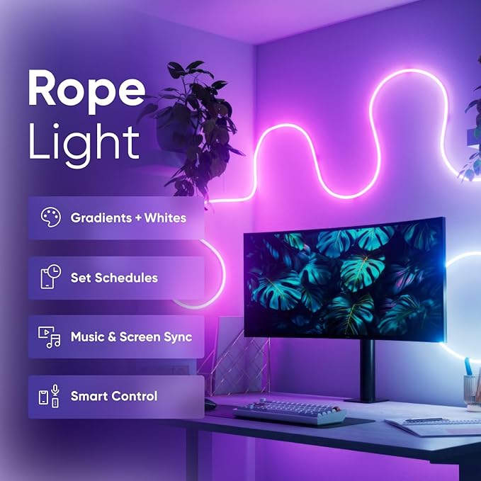 Nanoleaf Smart Rope Light, Works with Matter, Alexa, Google Home, 16.4ft | LED Multicolor Neon Rope Light, DIY Strip Lights with Music Sync for Wall, Bedroom, Gaming Room